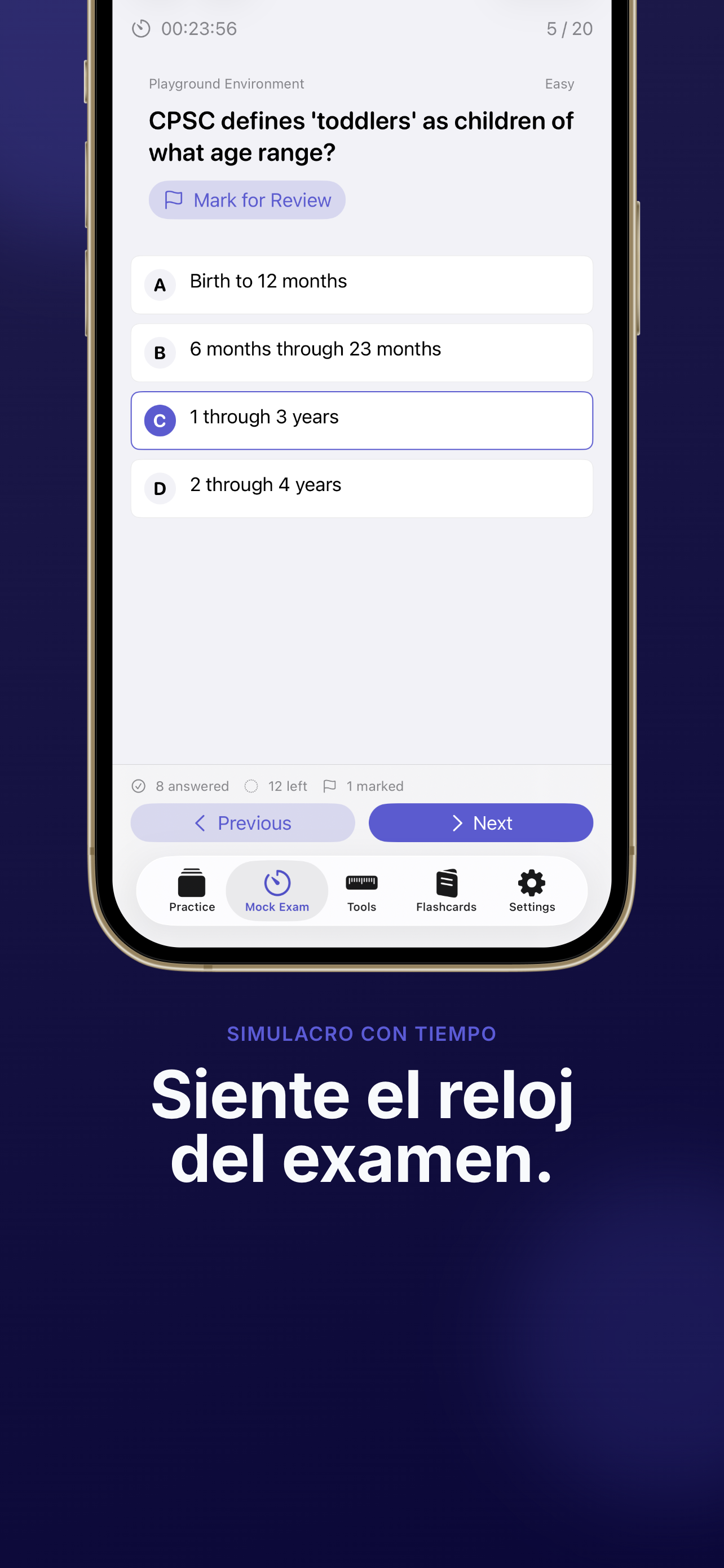 Simulacro cronometrado de CSPI Exam Prepare con 100 preguntas según formato NRPA CPSI